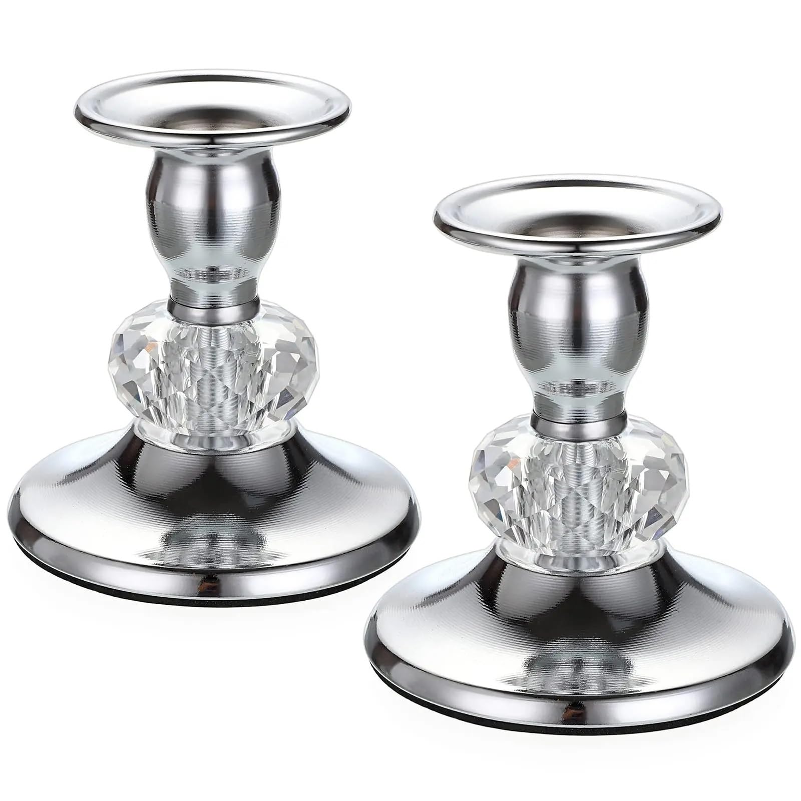 Bfndsseou Silver Crystal Candle Holder,Candle Sticks Holder Metal Taper Candlestick Holders Vintage Brass Candle, Crystal Stands Elegant(Silver)