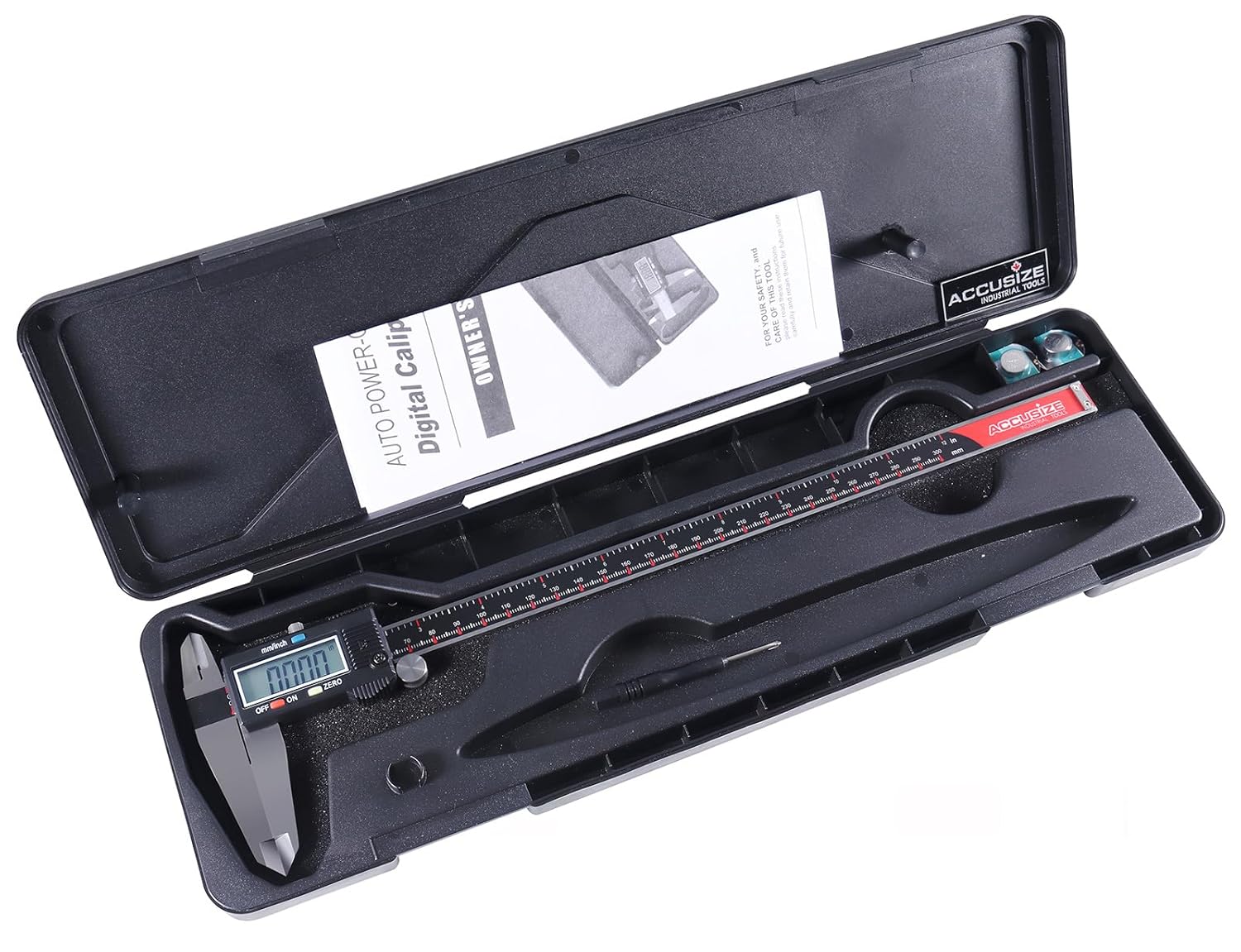 Accusize Industrial Tools 0-12'' Range by 0.001'' Resolution 3-Key Electronic Digital Caliper with Extra Large LCD, Ab11-1112
