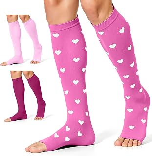 CHARMKING 3 Pairs Open Toe Compression Socks for Women & Men Circulation 15-20 mmHg is Best Support for All Day Wear