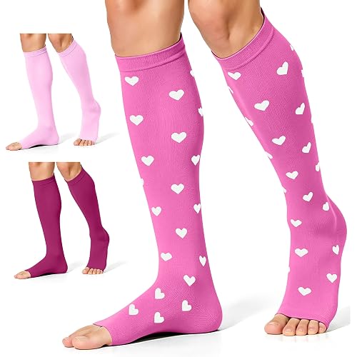 CHARMKING 3 Pairs Open Toe Compression Socks for Women & Men Circulation 15-20 mmHg is Best Support for All Day Wear