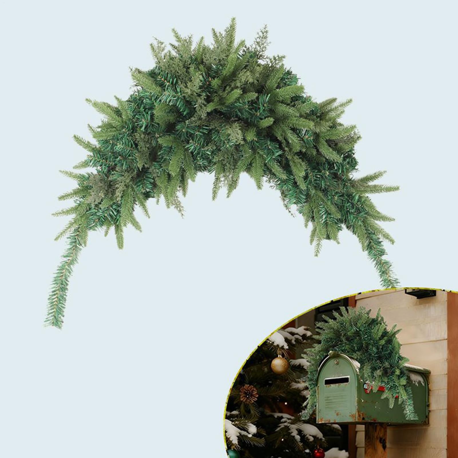 Guirnalda De Navidad para Decoración Agujas De Pino Artificiales | 110 Cm Navideño Para Buzón Para Hogar Pared Ventana Patio Jardín Exterior De Invierno Día De Acción De