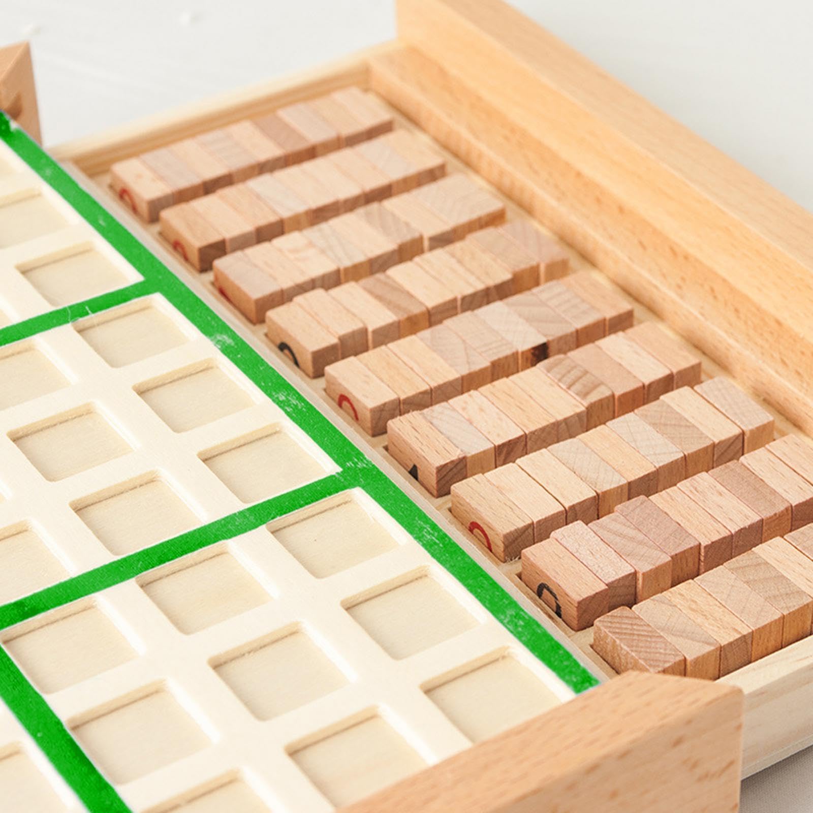 Oshhni Sudoku Brettspiel Holz Sudoku Puzzles Denkspiel Familienspiel Mathematikspielzeug mit Tragbarem Schubfach Und 90 Zahlenblöcken für Kinder Erwachsene L, Grün