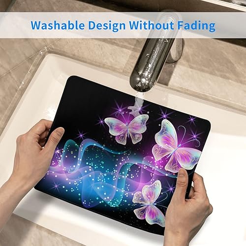 Miniatura 5 de Hermosa alfombrilla de mouse de mariposas rosas y moradas para mujeres y niñas, para escritorio, 12 x 10 pulgadas, base de goma antideslizante