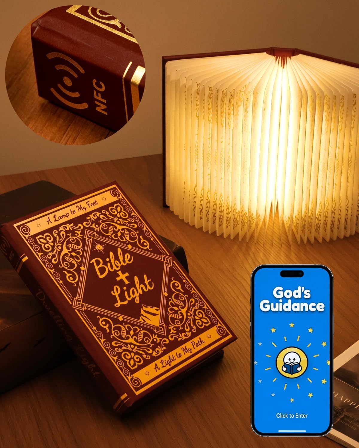 Book Light with Bible Verse, Foldable Paper Desk Lamp for Home Decor, Birthday Gifts for Christians，Book Lovers,Mom and Father