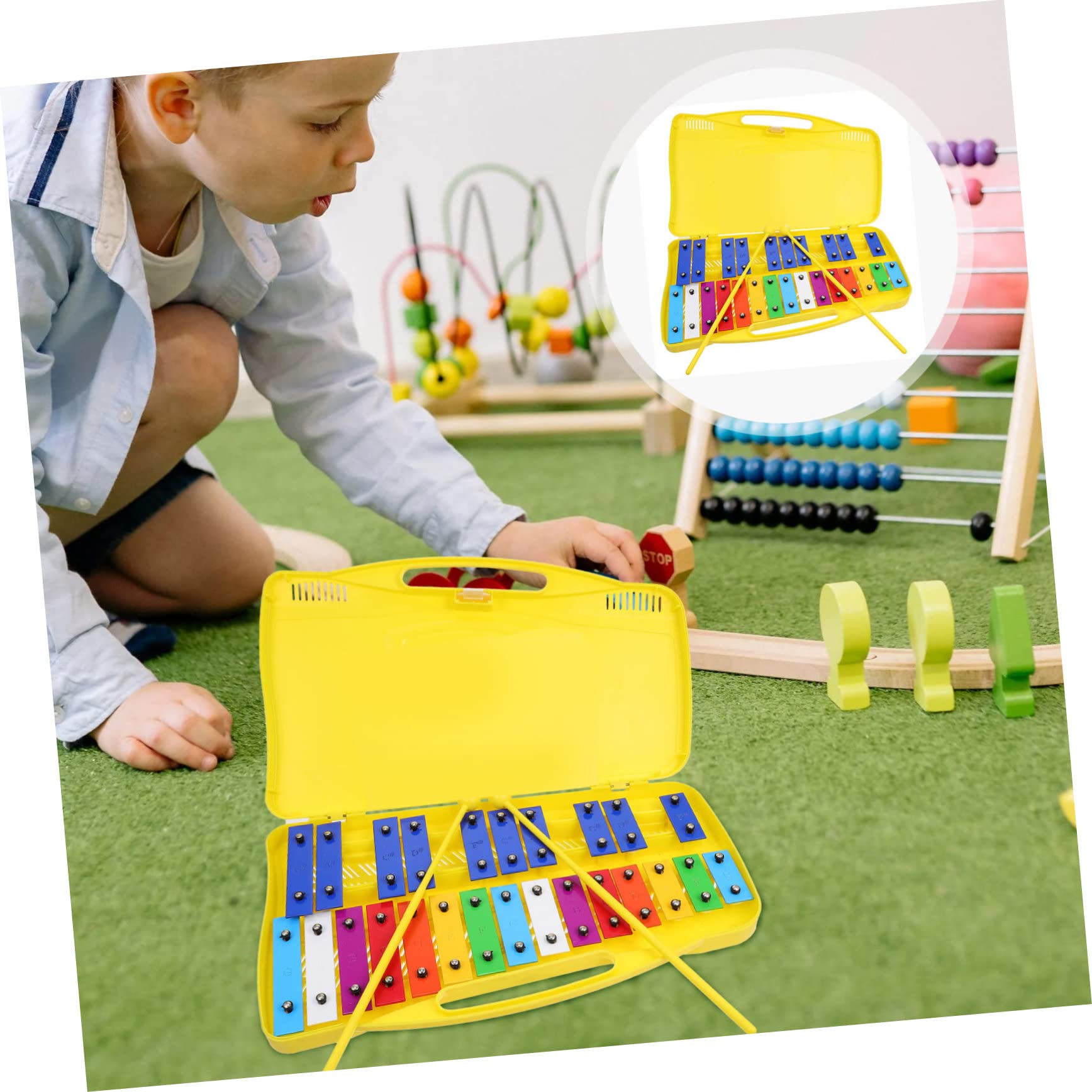 Yardwe Xilófono Madera con Percusión Metalófona de 25 Notas, Instrumento de Percusión para Niños con Placa de Hierro y Sonido Claro para Educación Temprana