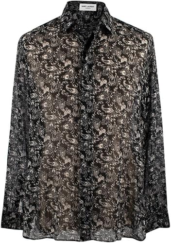 Camisa Transparente con Estampado de Cashmere Negro de Saint Laurent de Segunda Mano