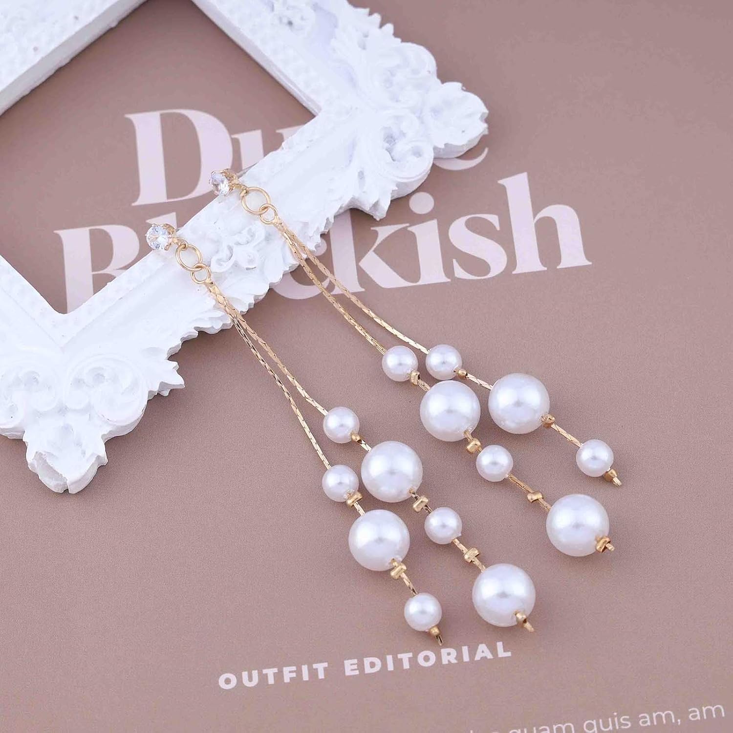 Bohemian Crystal Pearl Drop Earrings Long Pearl Tassel Earrings Retro Cluster Pearl Dangle Earrings Gold Cz Stud Earrings Jewelry for Women Gifts - Image 5