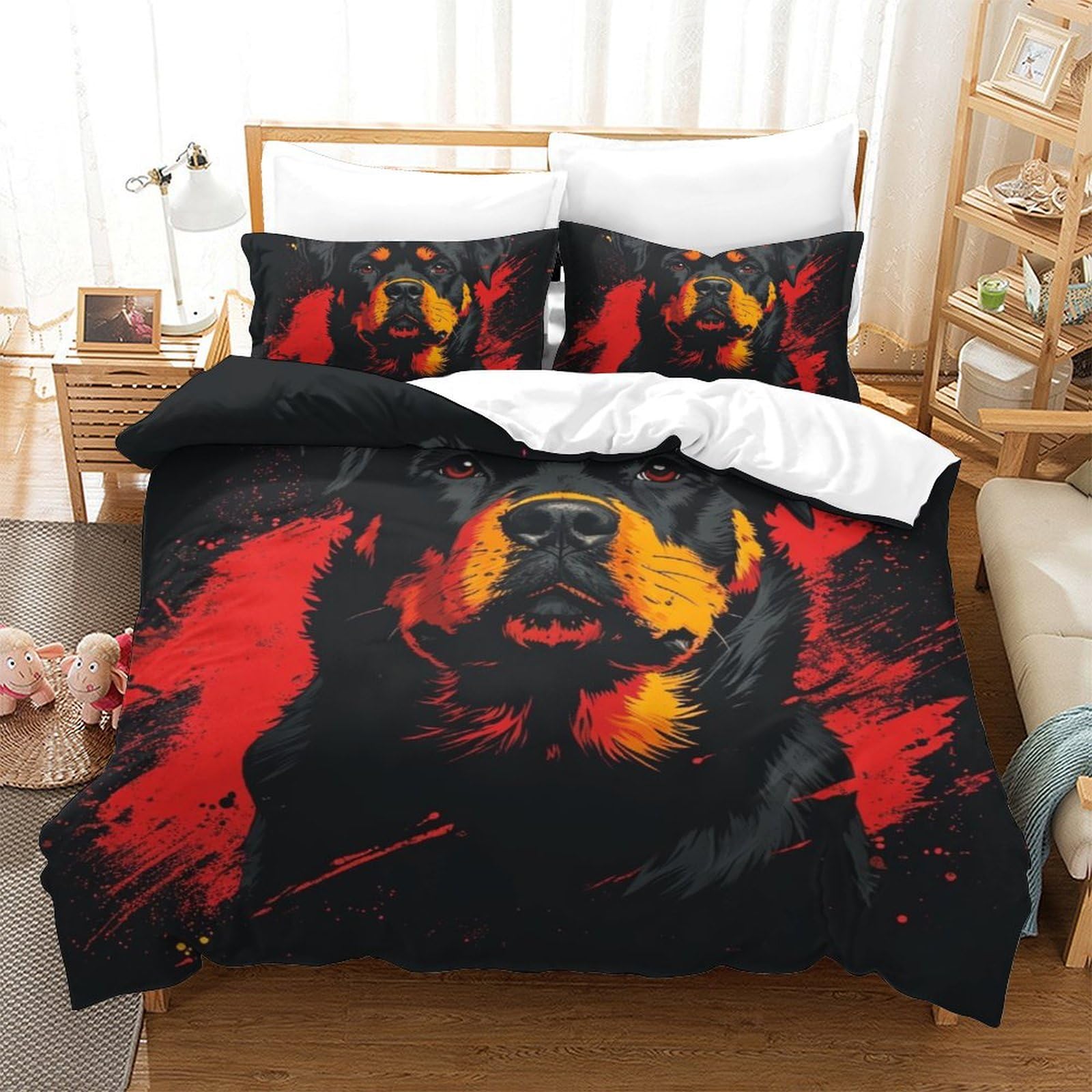 Housse de couette 200x200 motif chien Rowena parure de lit ado microfibre 3 pièces lit double