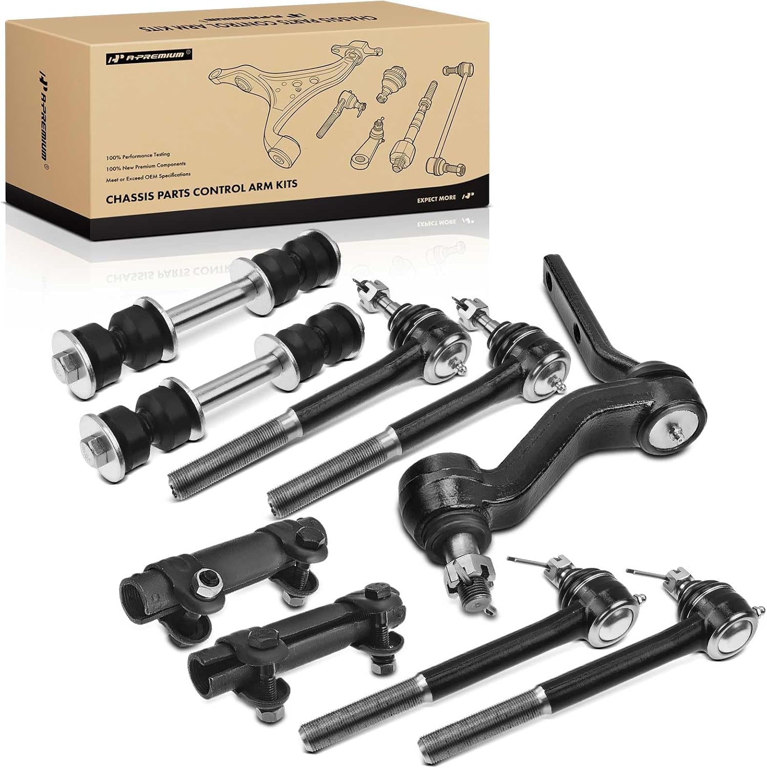 A-Premium Set of 9, Front Inner Outer Tie Rod End, Sway Bar Link, Compatible with 1988-1991 - Chevrolet & GMC - C1500 C2500 C3500