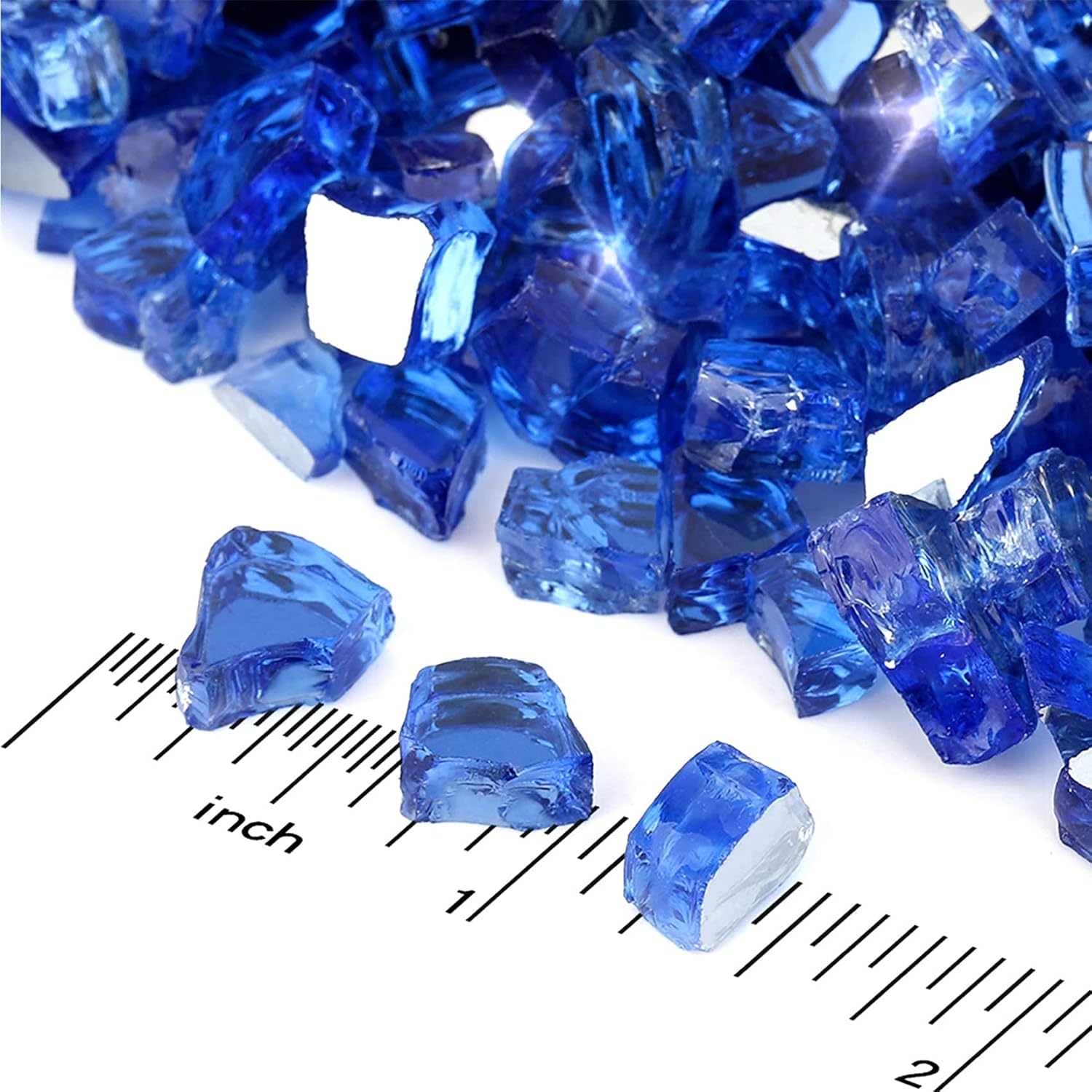 Skyflame High Luster 20-Pound Fire Glass for Fire Pit Fireplace Landscaping, 1/2-Inch Cobalt Blue Reflective and Gold Reflective