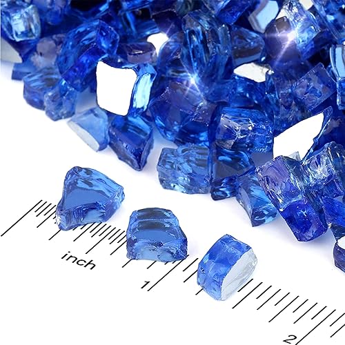Miniatura 2 de Skyflame Vidrio de fuego de alto brillo de 20 libras para paisajismo de chimeneas, 1/2 pulgada azul cobalto reflectante y negro ónix reflectante
