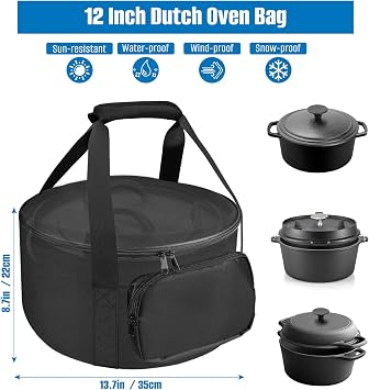 SIRUITON Dutch Oven Bag for 10 & 12 Inch Dutch Oven,Heavy Duty 600D Fabric