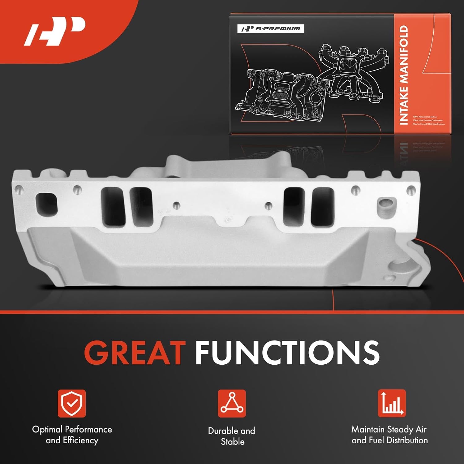 A-Premium Aluminum Dual Plane Intake Manifold Compatible with Chevy Vortec SBC V8 283 307 350 327, GMC, Chevy, Cadillac Vehicles -96-02 - C/K Class, Yukon, Express & More full-size, 1500-6500 RPM
