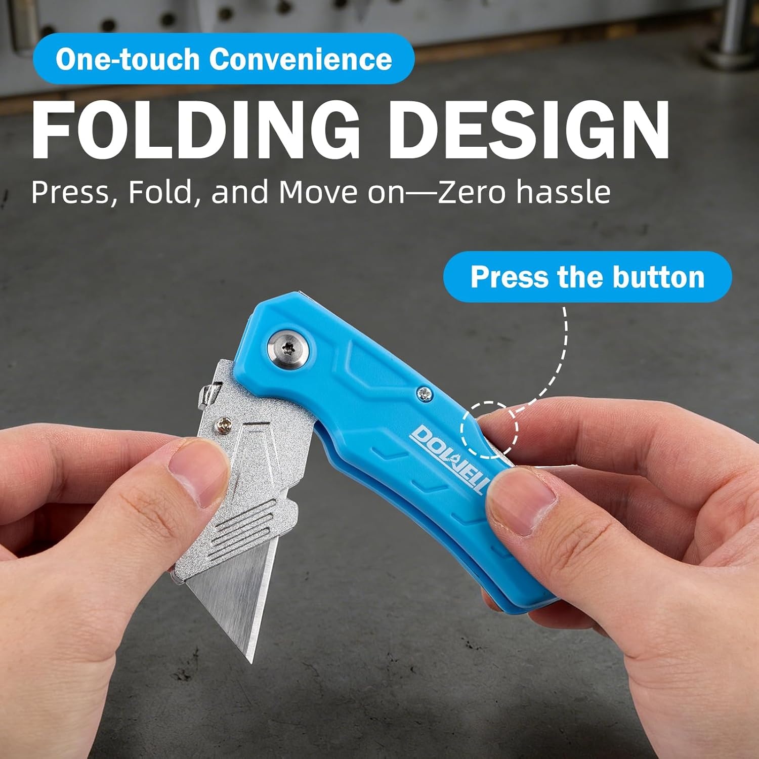 DOWELL Folding Utility Knife 4 Pack, Box Cutters Set with SK5 High-Carbon Steel Blade, Quick-Change Refill, Lock-Back Design, Lightweight Portable for Home DIY Office Construction Cutting