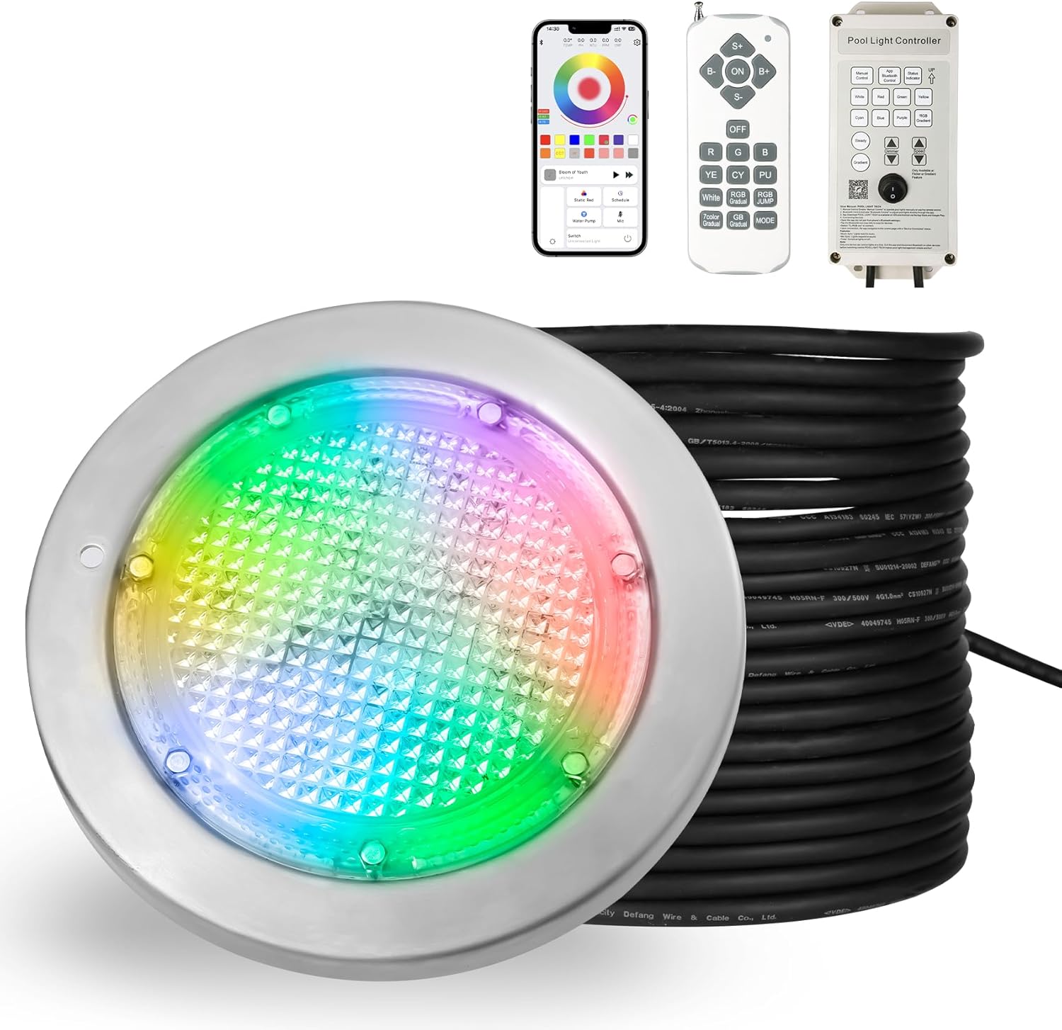 6 Inch 12V LED Pool Light with 50 FT Cord - Color Changing Spa Lights for Inground Swimming Pools, Triple Control via APP/Remote/Controller, 120V to 12V AC Underwater Replacement Light