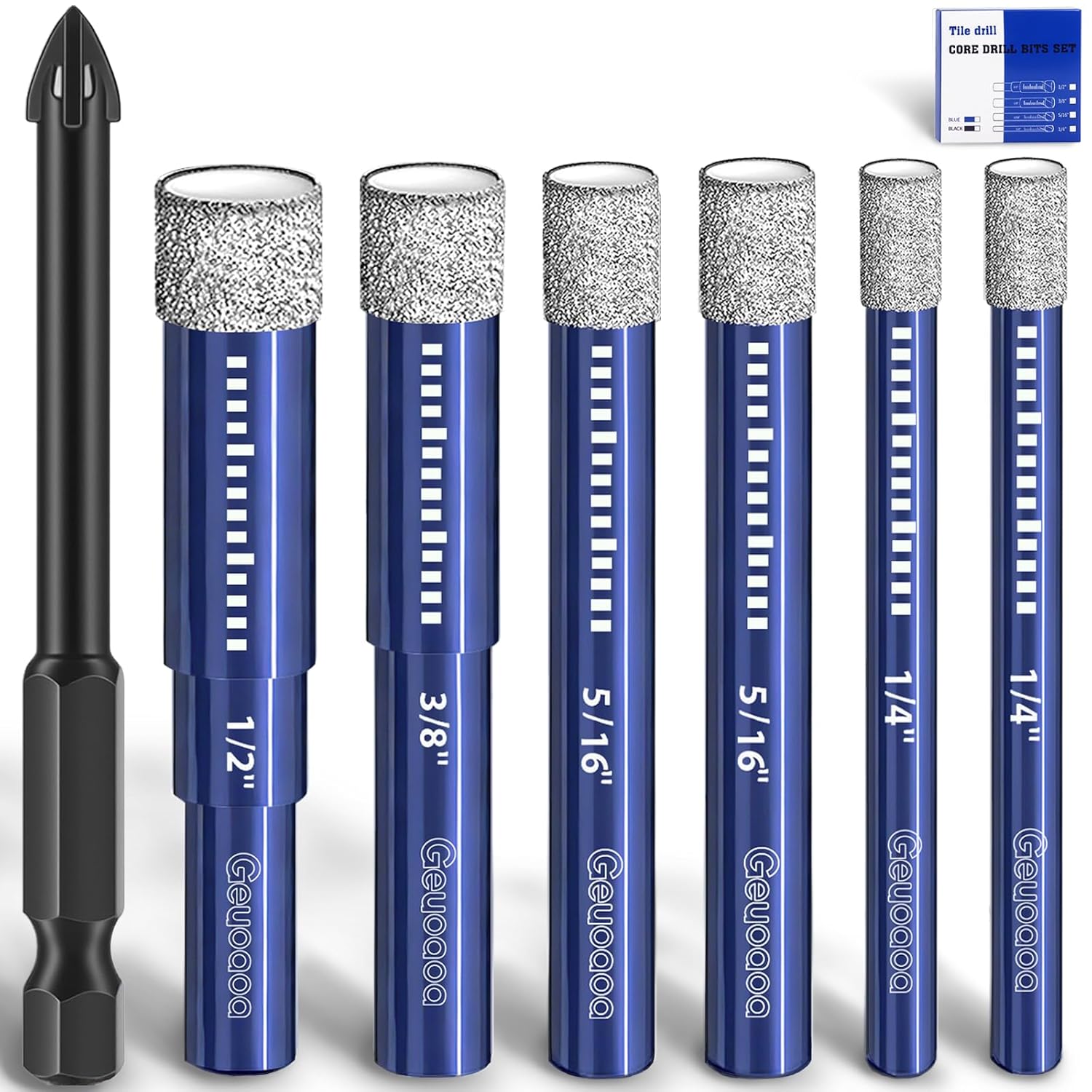 7 Pcs Diamond Drill Bits Set for Ceramic Glass Stone Porcelain Tile, Multi-Purpose Tile Drill Bits Fast Drilling, Round Shank