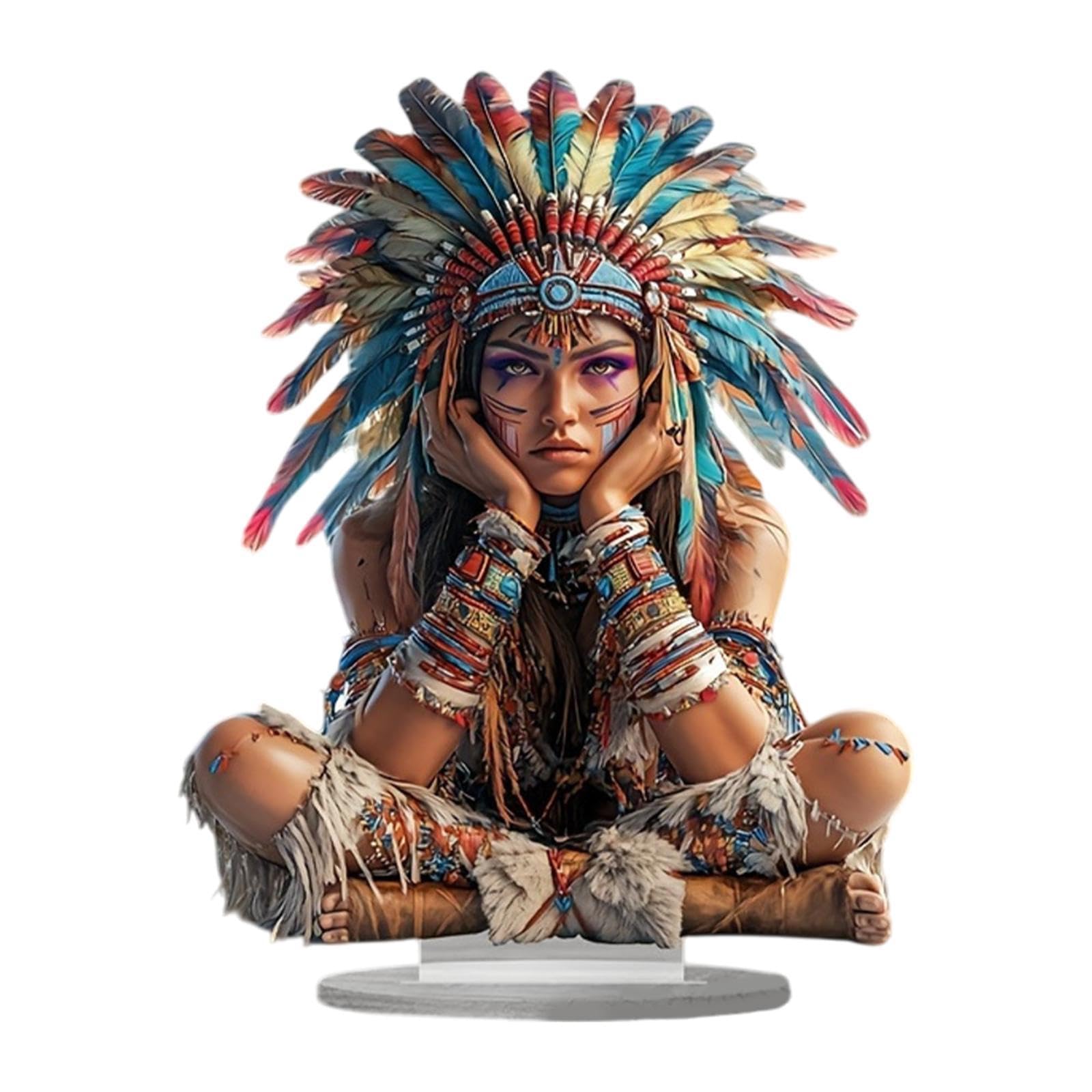 Ornement de bureau acrylique plat 2D femmes aborigènes indiennes pour cadeau et fête