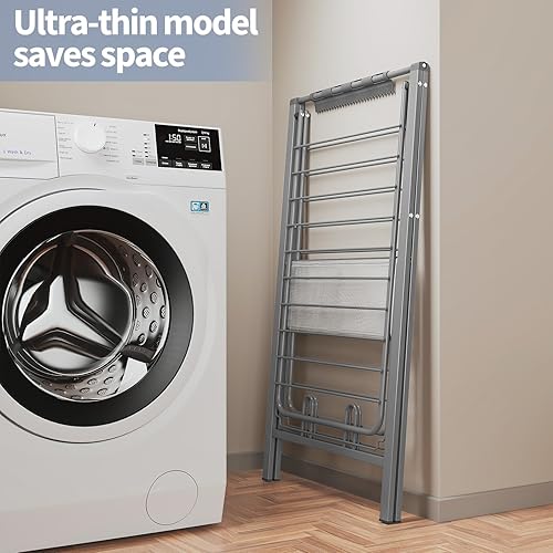 Miniatura 3 de APEXCHASER Tendedero de secado ultrafino para ropa, plegable con capacidad mejorada, conveniente y ahorro de espacio con alas ajustables