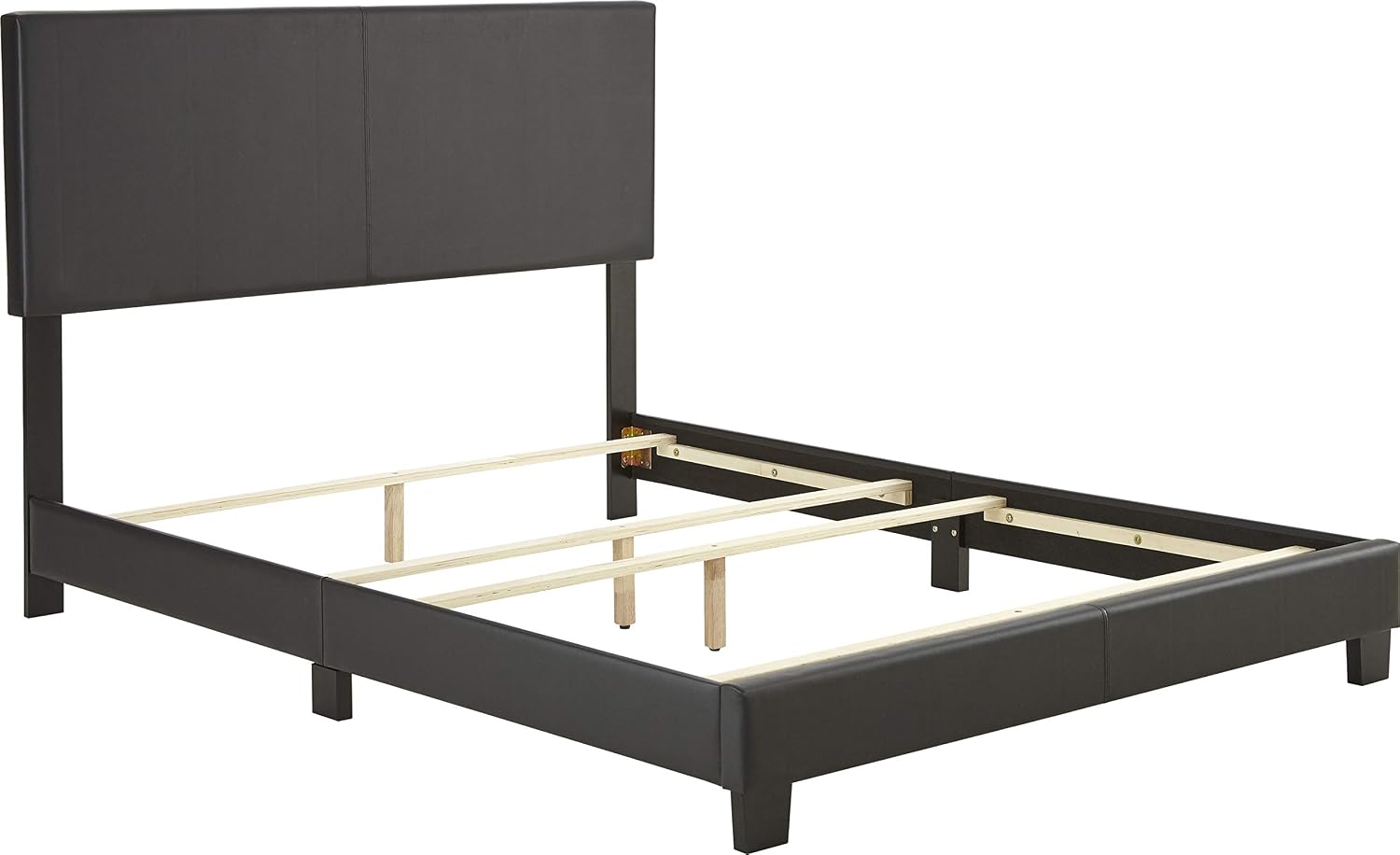 Boyd Sleep Montana Upholstered Platform Bed Frame Mattress Foundation with Headboard and Strong Wood Slat Supports: Faux Leather, Black, Twin