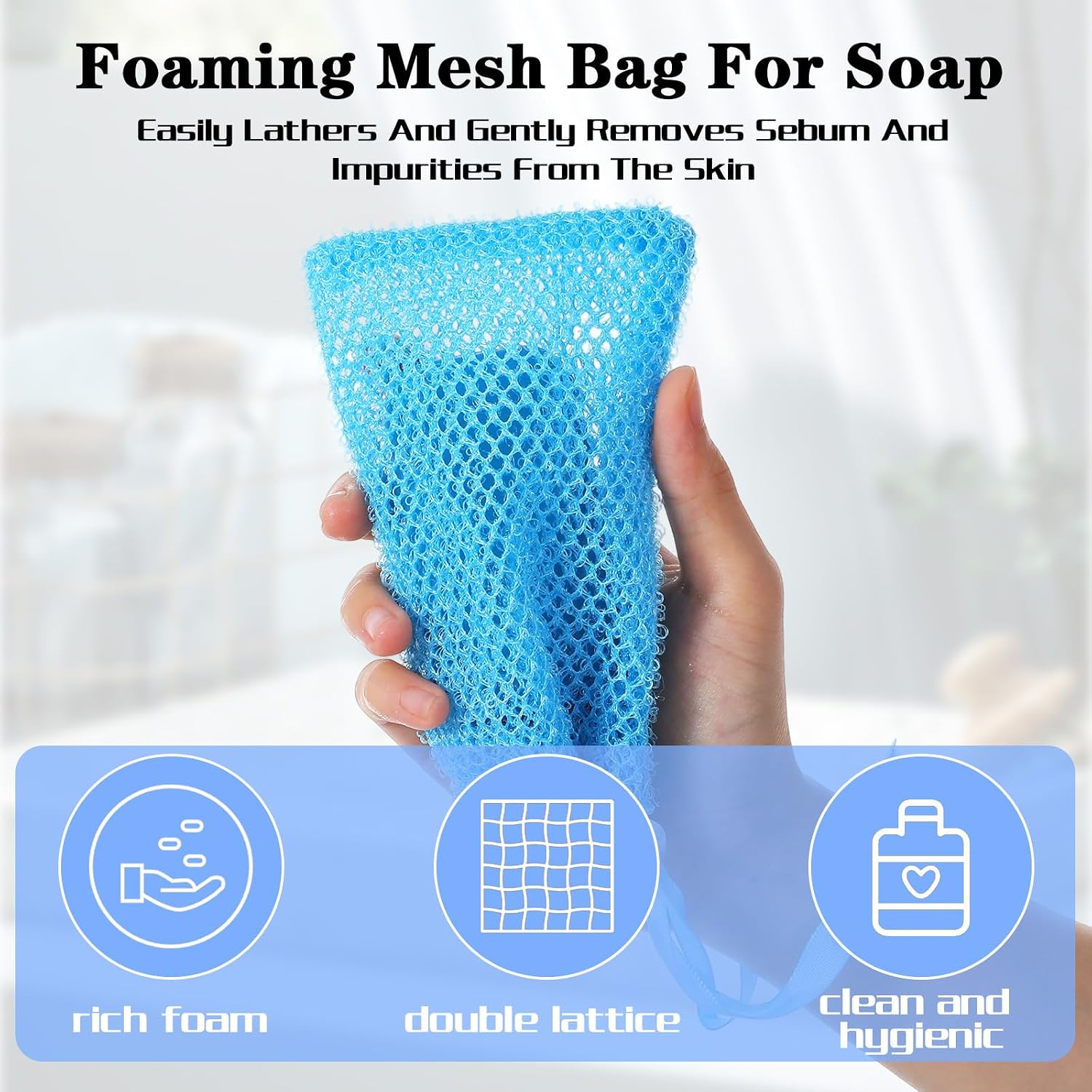 Exfoliating Soap Bags for Shower, 4Packs Exfoliating Soap Bar Bag with Drawstring Travel Soaps Bar Bags, Drawstring Wash Bag (4 Colors, 5.5 x 3.5 in) image 4