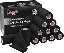 ALPIDEX 12 Rotoli Benda Adesiva 10 cm x 4,5 m Molti Colori Bendaggio Coesivo Fasciatura Personi Animali Garza Elastica Autoadesivo Cavalli Cani Umani, Colore:nero