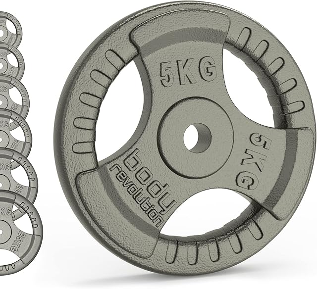 Body Revolution Cast Iron Weight Plates Tri Grip Weight Plates - 1 Inch Standard Size Range of Weights and Sizes Sold Separately