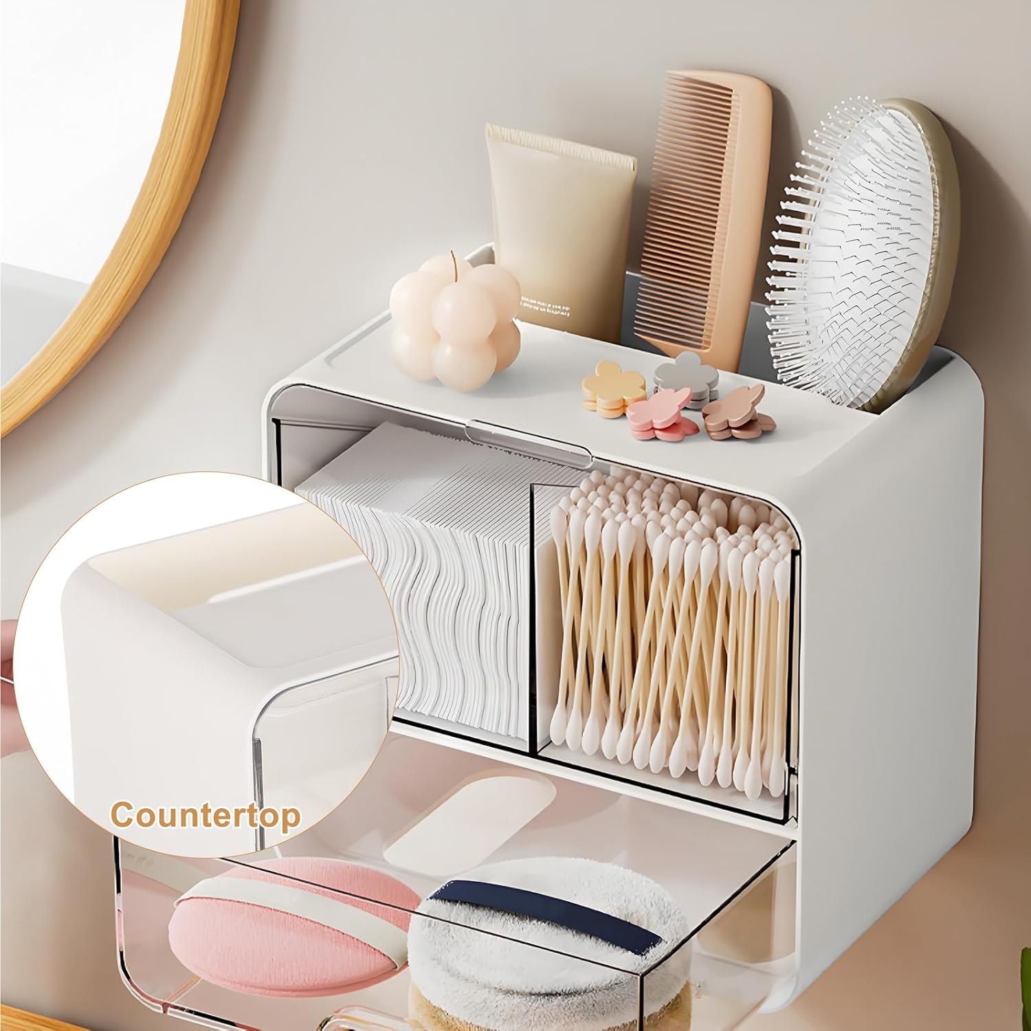 Tampon Holder for Bathroom Decor, Feminine Product Organizer with Drawer and Lid, Wall Mounted Tampon and Pad Holder for Bathroom, Shark Week Bathroom Organizer - No Drilling Installation
