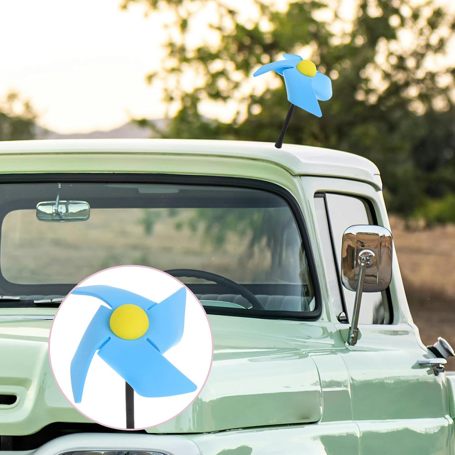 Car Antenna Topper Blue Mini Windmill Cute Car Roof Decoration Easy Install Fade-Resistant Exterior Ornament for SUV Vehicle