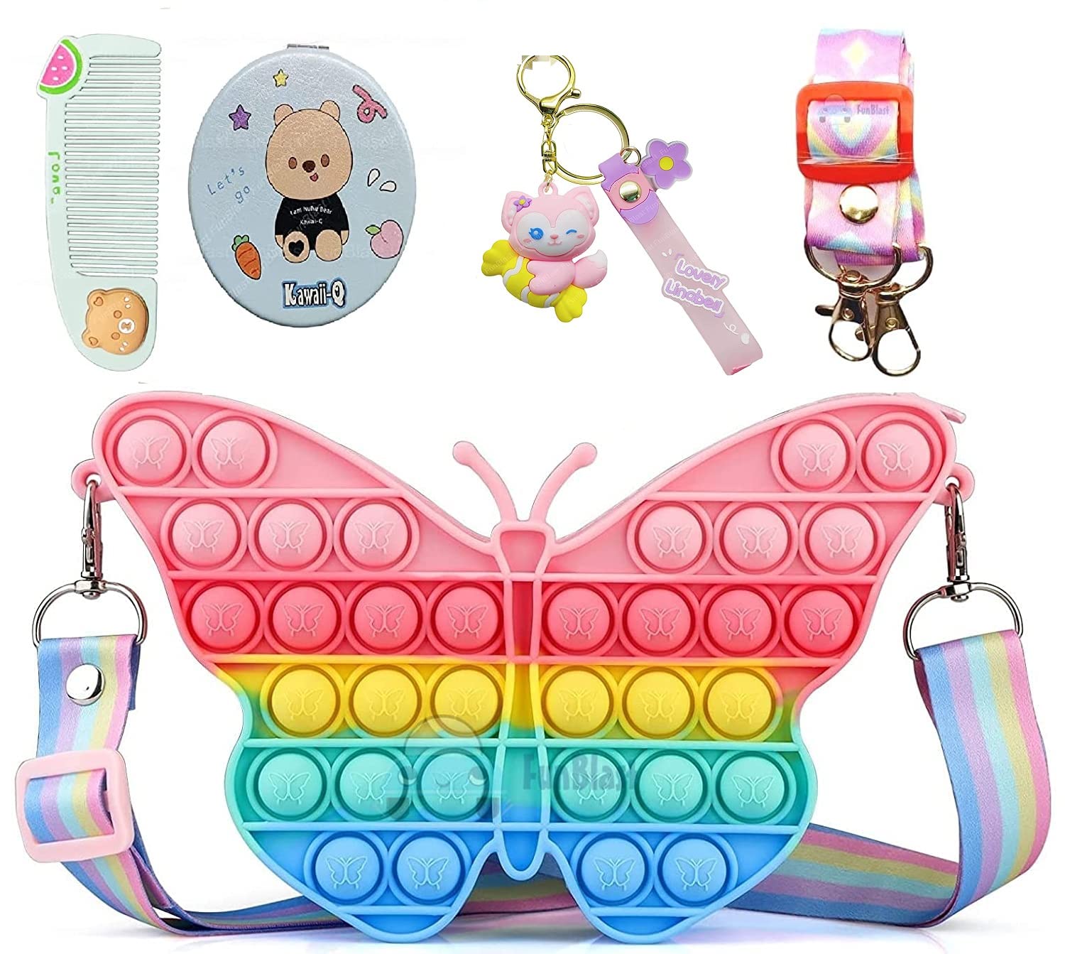FunBlast Sling Bag with Key Ring, Comb and Mirror, Butterfly Silicone Mini Bag for Girls, Fancy Bag for Girls, Purse, Stylish Cross Body Bag with Adjustable Strap, Korean Bag for Girls (B0C33F73MR) Amazon Price History, Amazon Price Tracker