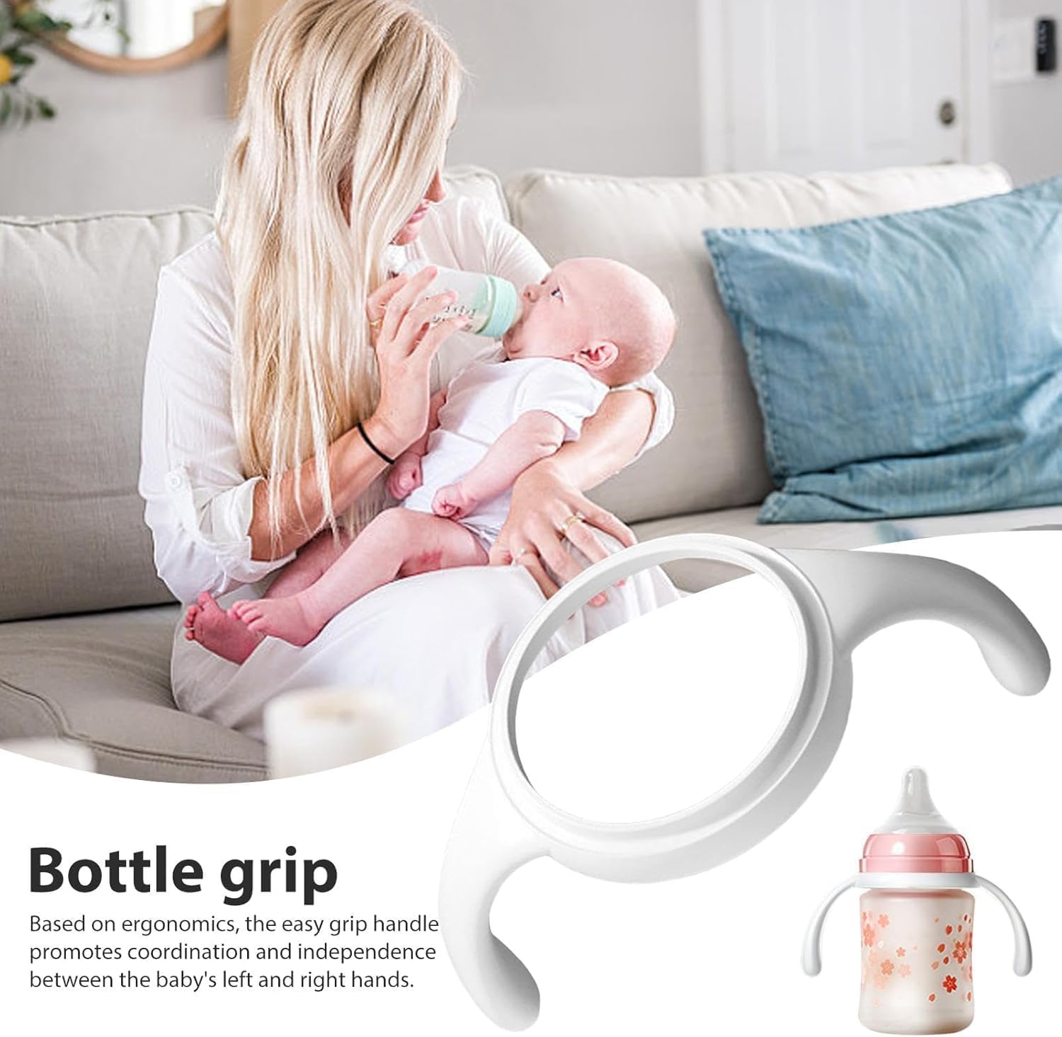 Wide-Neck Baby Bottle Handle for Self Feeding - Silicone Accessory for Glass Bottles, White - Image 3