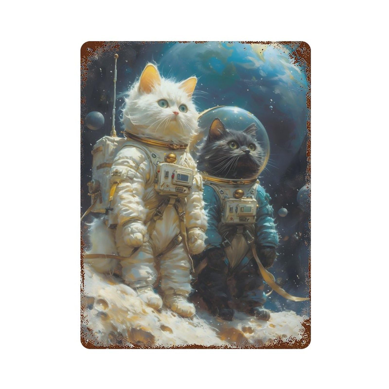 Space Cat Astronaut Retro Metal Sign 15.7"x11.8", Classic Wall Plaque for Garage, Pub Or Kitchen