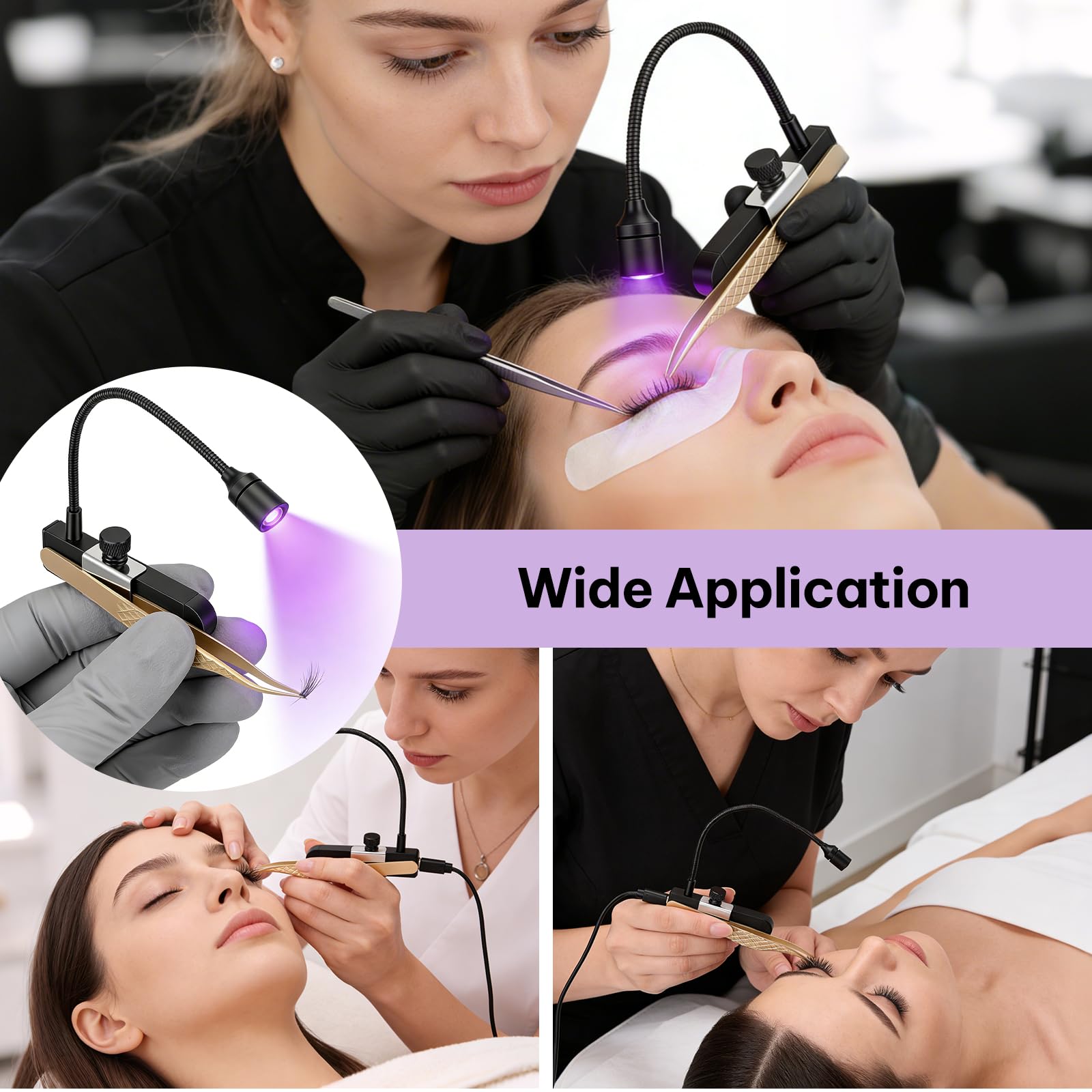 Wimpern Lampe, 1.8W Wimpernlampe UV-Licht Satz Handheldnagelheilungslampe für Lichthärtenden Wimpernlicht 2-3 Sekunden Ausgehärtet für Wimpernverlängerungen mit Fußschalter Pinzetten Schwanenhals