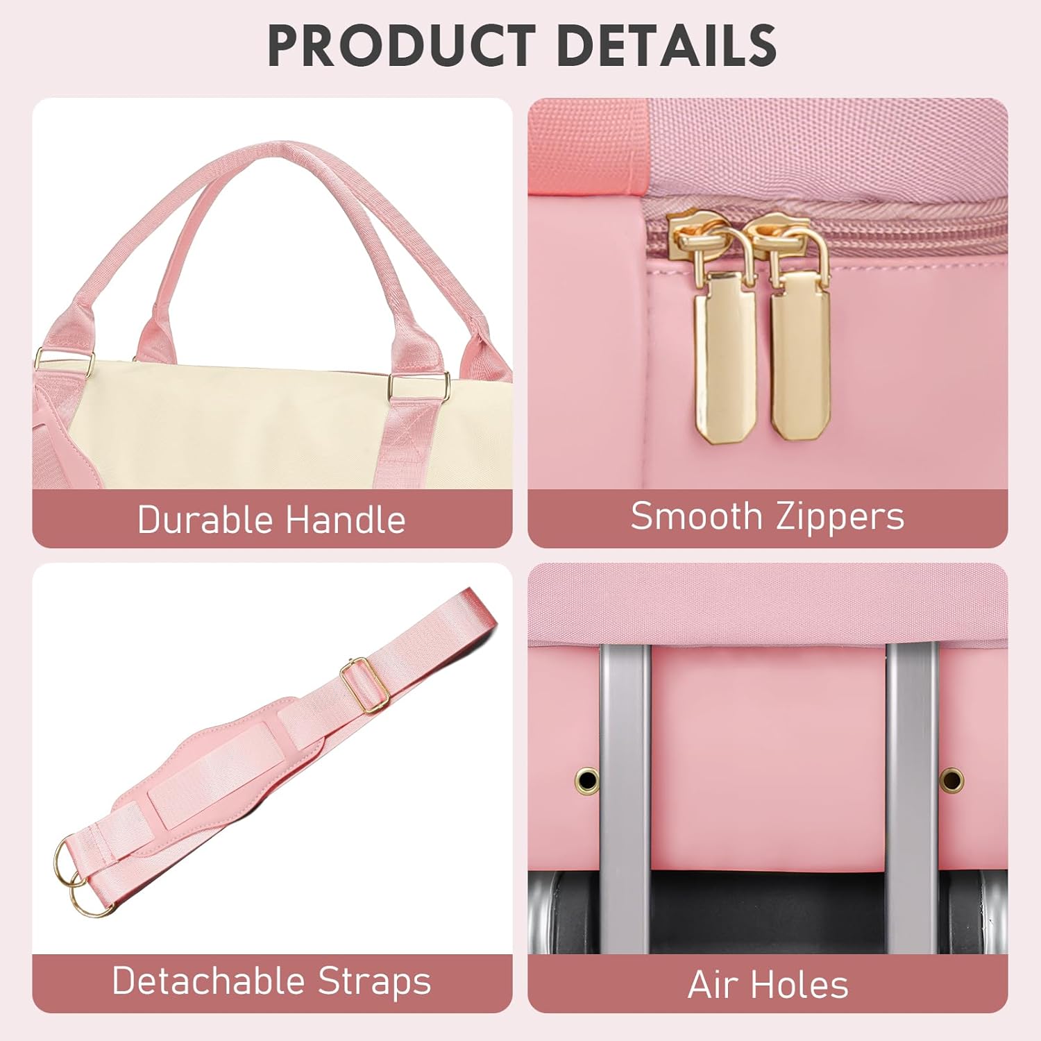 WOOMADA Weekender Bags for Women, Carry On Overnight Bag with Toiletry Bag, Personal Item Travel Duffel for Travel, Sports, Hospital(Beige&Pink) - Image 7