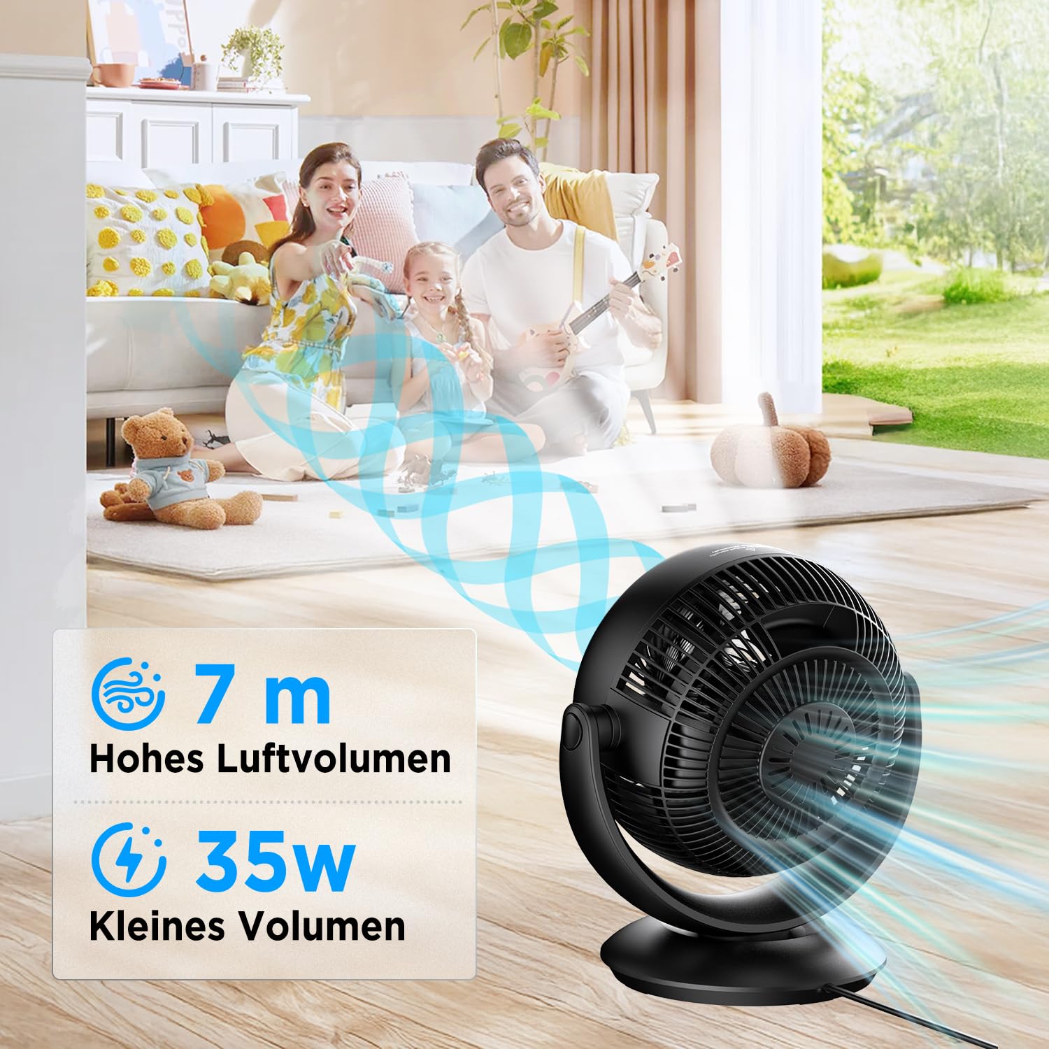 EasyAcc Ventilateur Silencieux, Ventilateur Home Trainer, 25dB Turbo Ventilateur 3D avec Télécommande/Réglable à 180 °/Minuterie de 2-12 heures pour Pièces de 25 m² Chambre à Coucher Salon