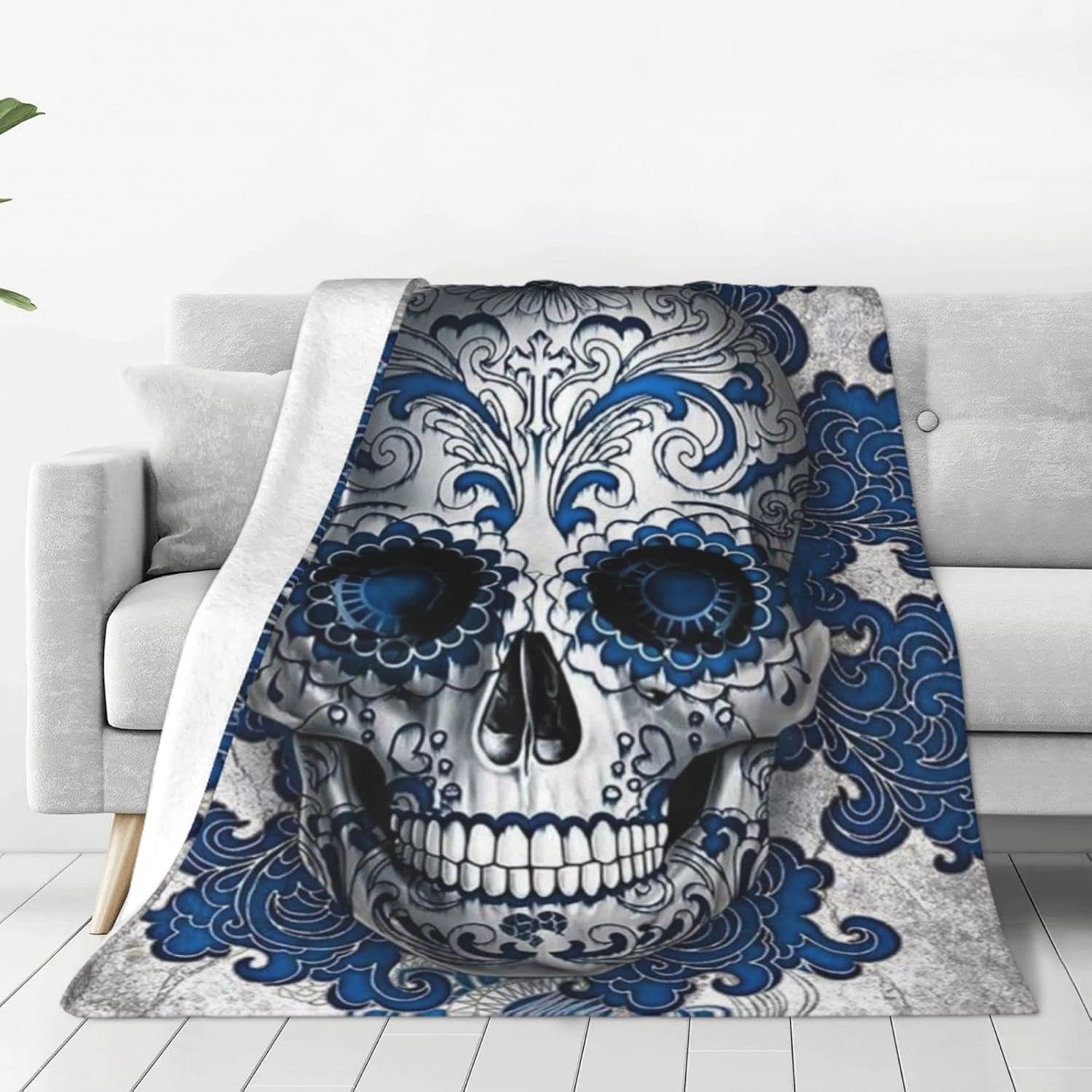 Sugar Skull Throw Blanket, Ultra Soft Cozy Flannel Blanket Lightweight Warm Luxury Bed Throws for Couch Sofa Chair Bed Office All Season 60"X50"