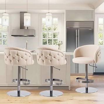 Bar Stools Adjustable Swivel Leather Bar Stools for Kitchen ,barstools with Backs,Counter Height bar stools (Black Coating)