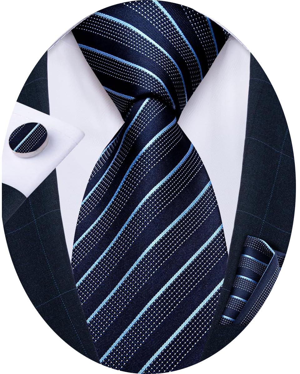 DiBanGu Striped Ties for Men Silk Woven Plaid Necktie | Classic Stripe Pattern,Soft Silk,Wear-resistant,Pocket Square and Cufflinks,Great Gift for Birthday,Business,Meeting
