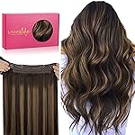 WENNALIFE Wire Hair Extensions (Increase 50% Lifespan) Real Human Hair 12 inch 70g Balayage Dark Brown to Chestnut Brown Remy Hair Invisible Transparent Wire Fish Line Straight Reusable Natural