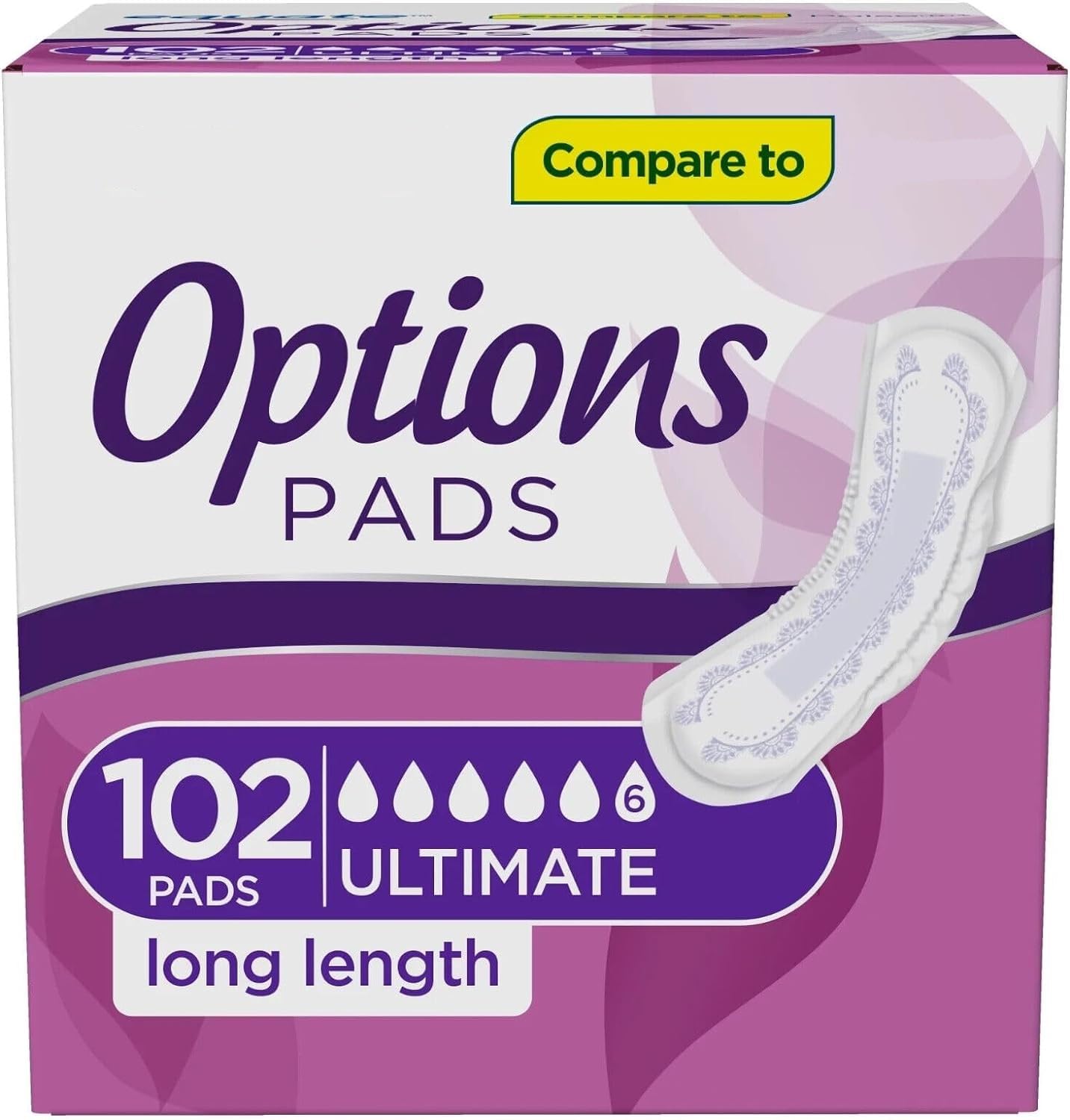 Generic Options Women's Incontinence Pads, Ultimate Absorbency, Long Length (102 Count) Pack of 1, White