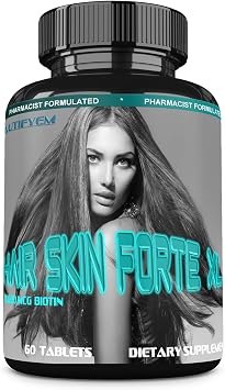 Hair Skin Forte XL Hair & Skin Growth Complex 10,000 mcg Biotin + Collagen Peptides Promotes Thicker, Stronger, Healthier Hair & Radiant Skin Womens Hair Growth Supplement 60 Tablets