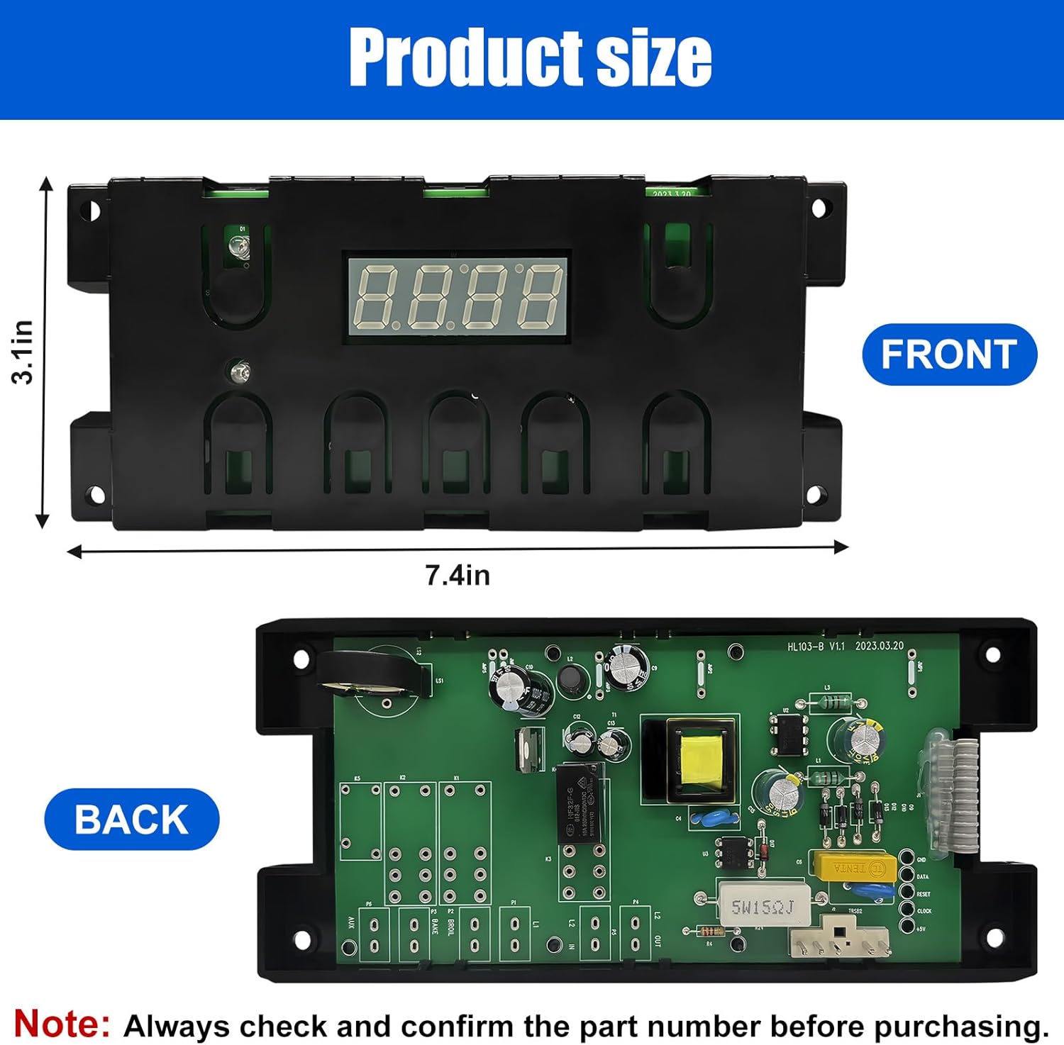 316455410 Range Oven Control Board for Electrolux Kenmore, Gas Range 7 Button Control Board Clock 5304518661