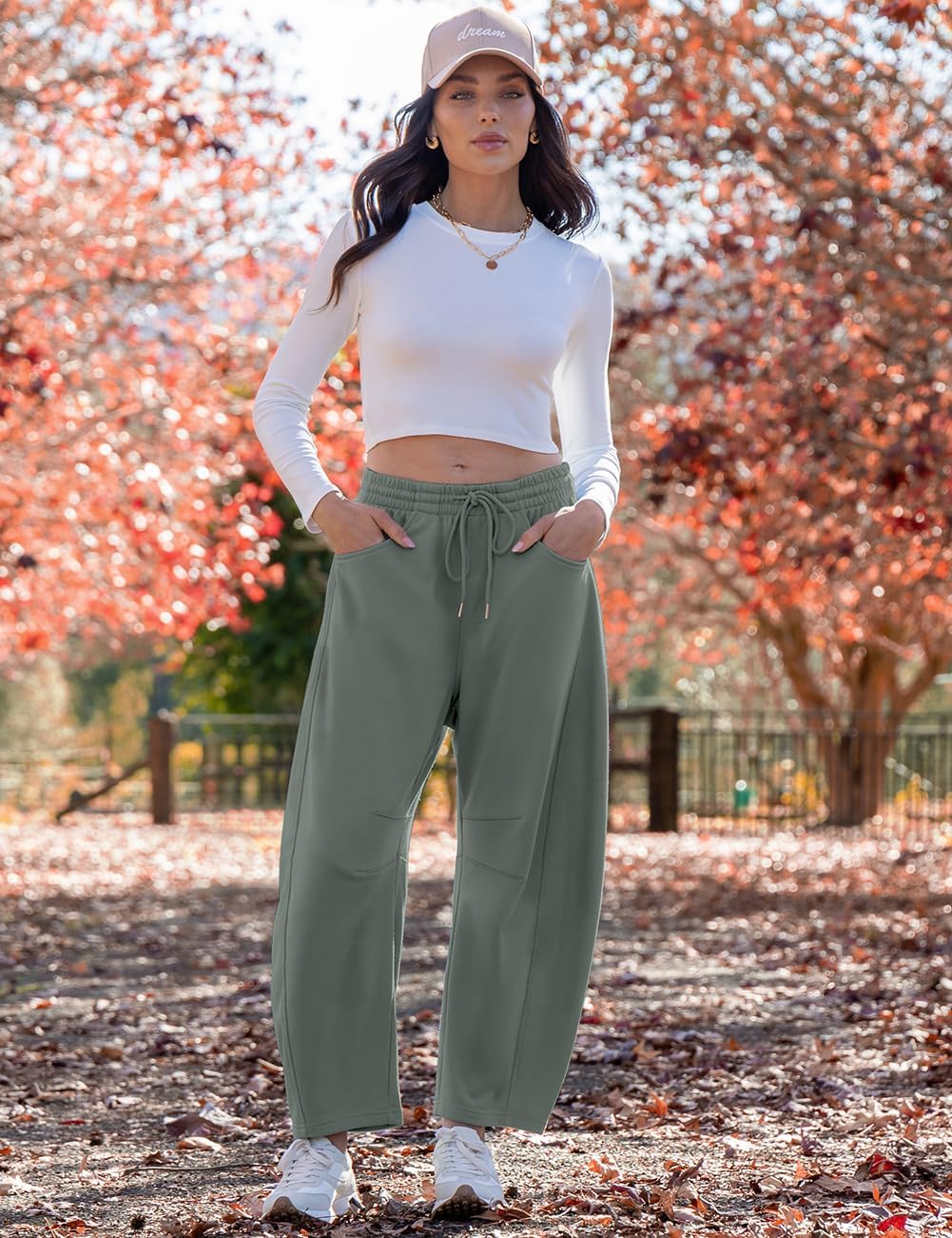 TARSE Women’s Barrel Sweatpants Loose Fit Lounge Pants Casual Wide Leg Pants Cotton Comfy Elastic Waist Joggers with Pockets