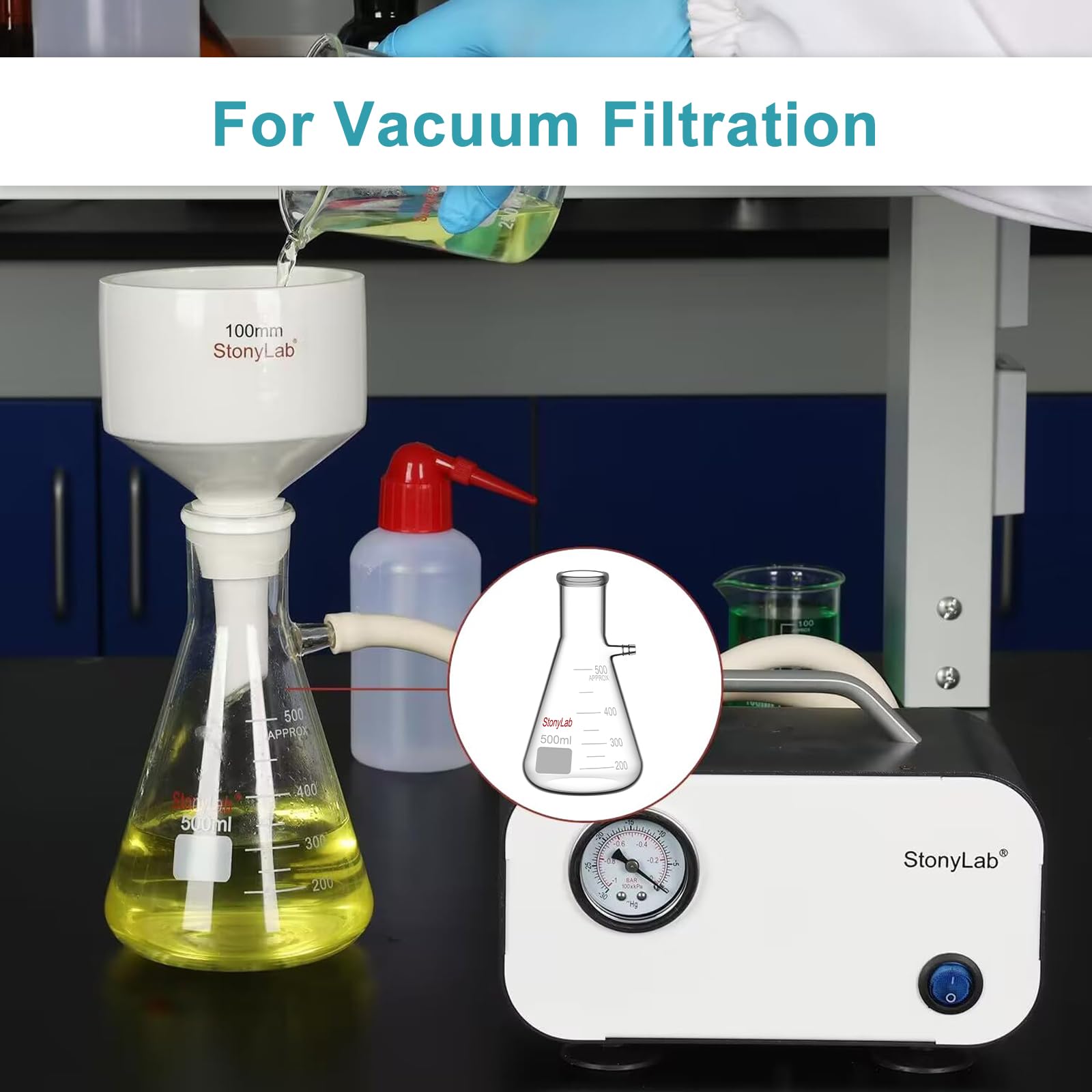 stonylab 1000ml Filterung Fläschchen, Borosilikatglas Glass Filtering Flask, Fläschchen mit Tubulation - 1000ml