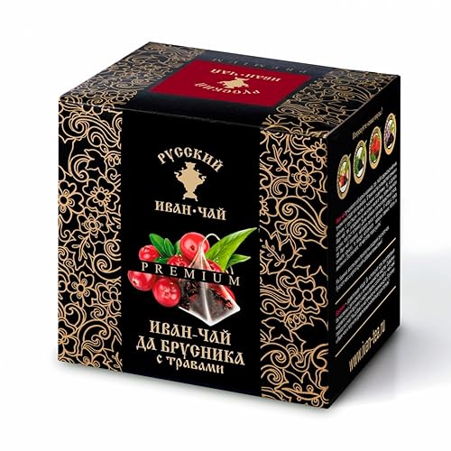 Té de Iván ruso orgánico natural premium (Fireweeds  CHAMERION  Té KOPORYE  Té ruso) Té de hoja larga fermentado con arándanos rojos y hierbas, 12