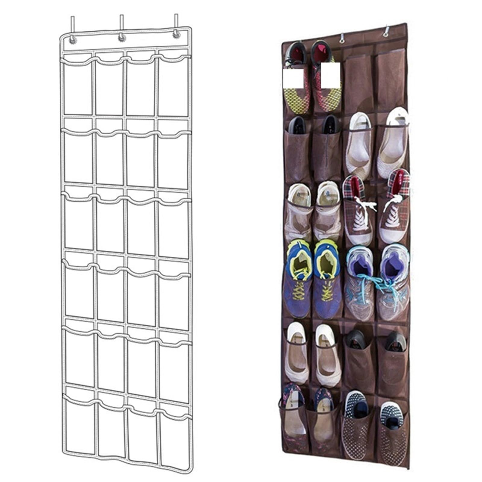 Organizador de zapatos para puerta colgante con 24 bolsillos, bolsa de almacenamiento no tejida para zapatos del hogar, ganchos para ahorrar espacio (A)
