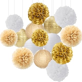 White Gold Party-Decorations Paper Flowers Lanterns - 15PCS Engagement B...