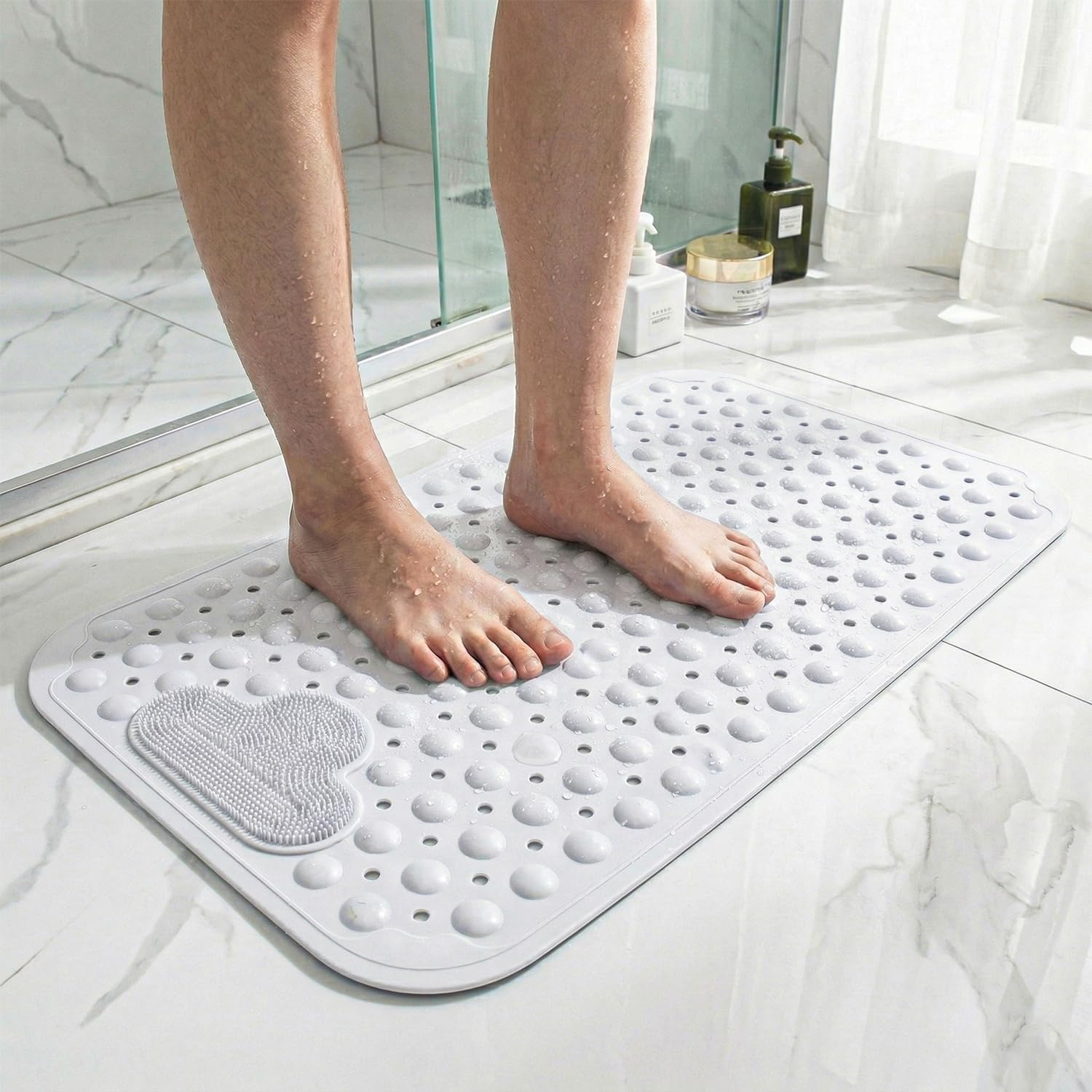 Rugs Garden Massager Foot Shower Bath Mats - Washable Non Slip Anti Mould Rubber Bathmat with Suction Cups for Bathtub and Bathroom (White, 40x70 cm)