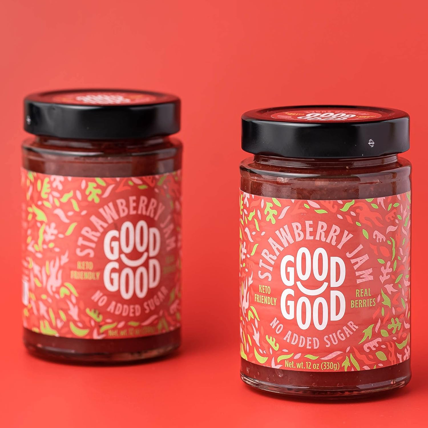 GOOD GOOD Healthy Jam Variety Pack – No Added Sugar Fruit Spread, Keto and Diabetic Friendly, Low Calorie, Concord, Strawberry, Apricot and Forest Fruit (4 Jars)