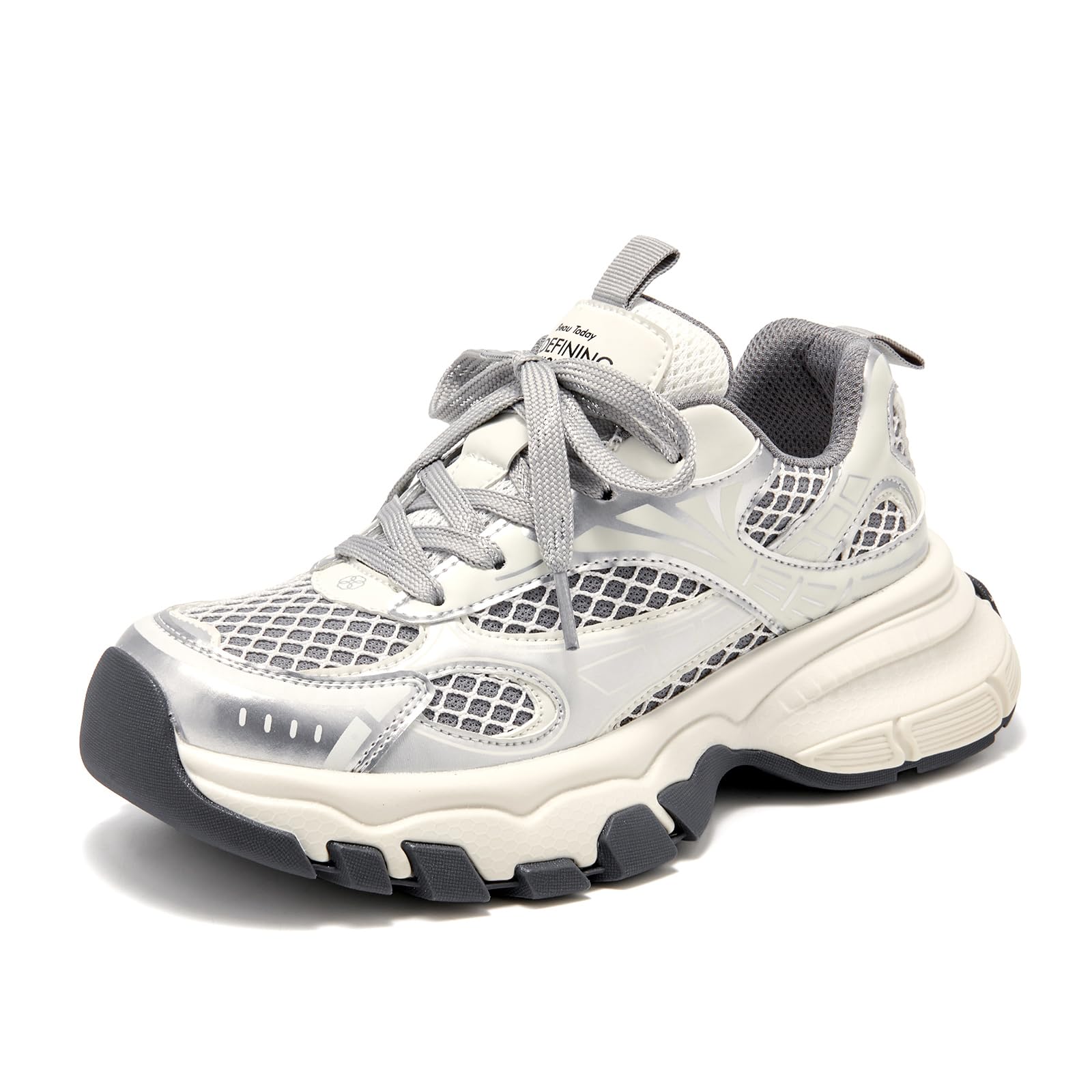 BEAU TODAY Women's Walking Shoes, Chunky Platform Fashion Sneakers for Women, Comfortable Casual Lightweight Lace-up Gym Workout Athletic Tennis Shoes