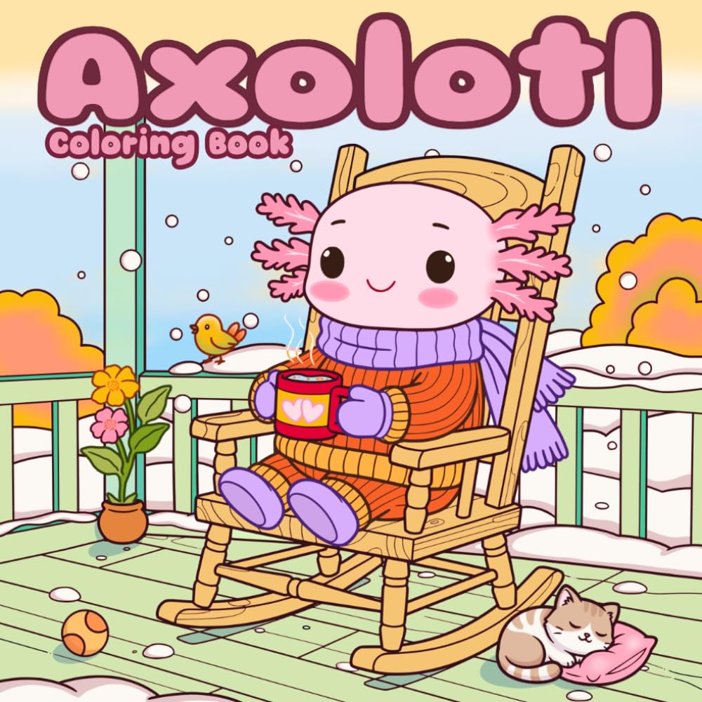 Axolotl Coloring Book: Bold and Easy Cute Kawaii Axolotl Scenes with Fun and Cozy Everyday Adventures for Kids, Teens, and Adults